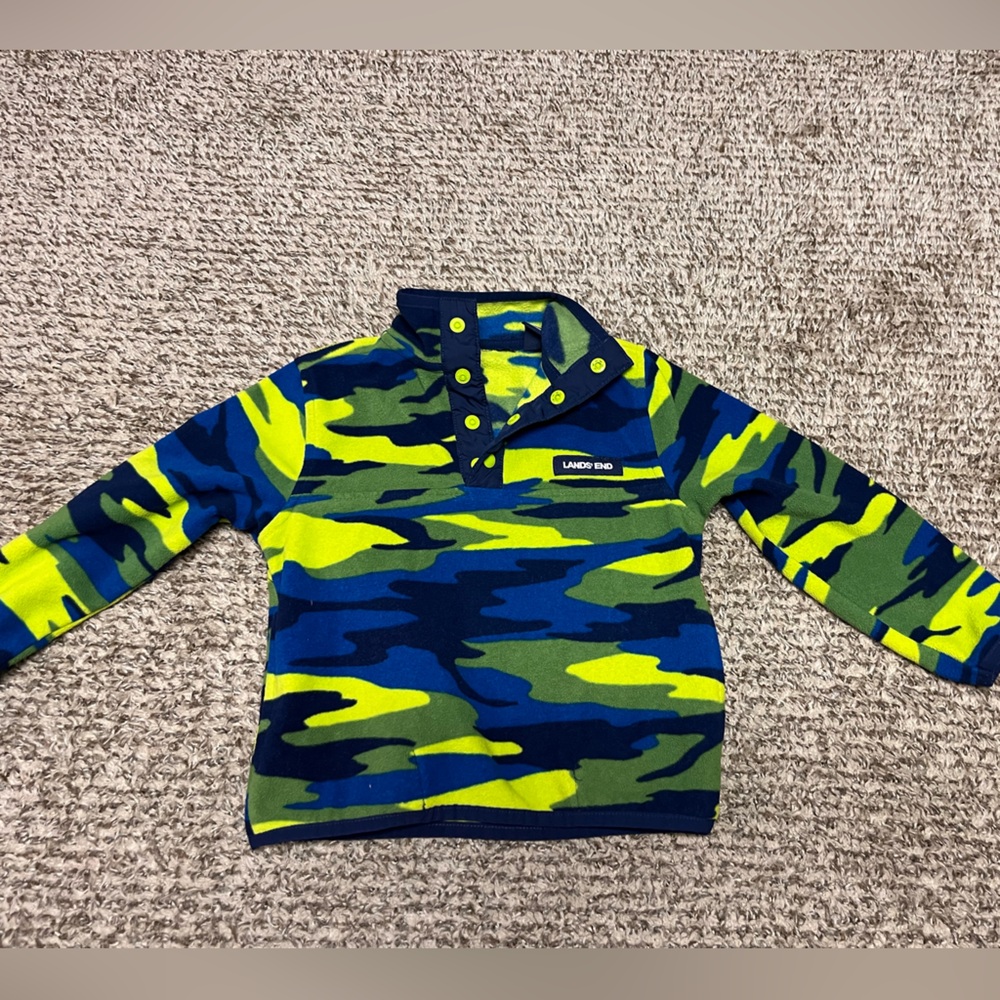 Lands' End Blue and Green Fleece Pullover